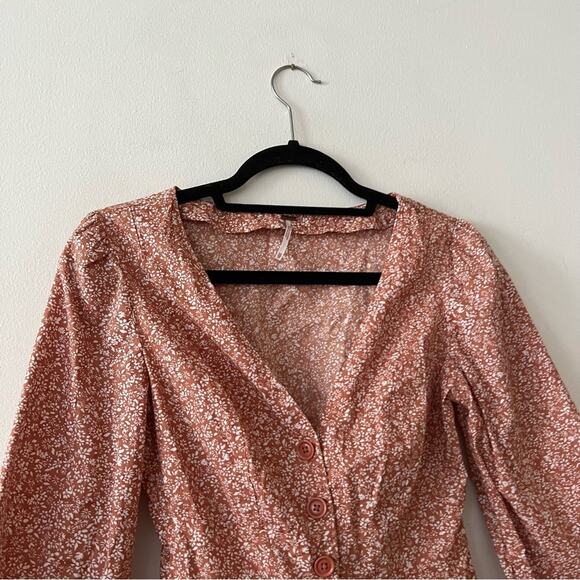 Free People Sienna Orange Floral Print Button Blouse - Picture 5 of 9